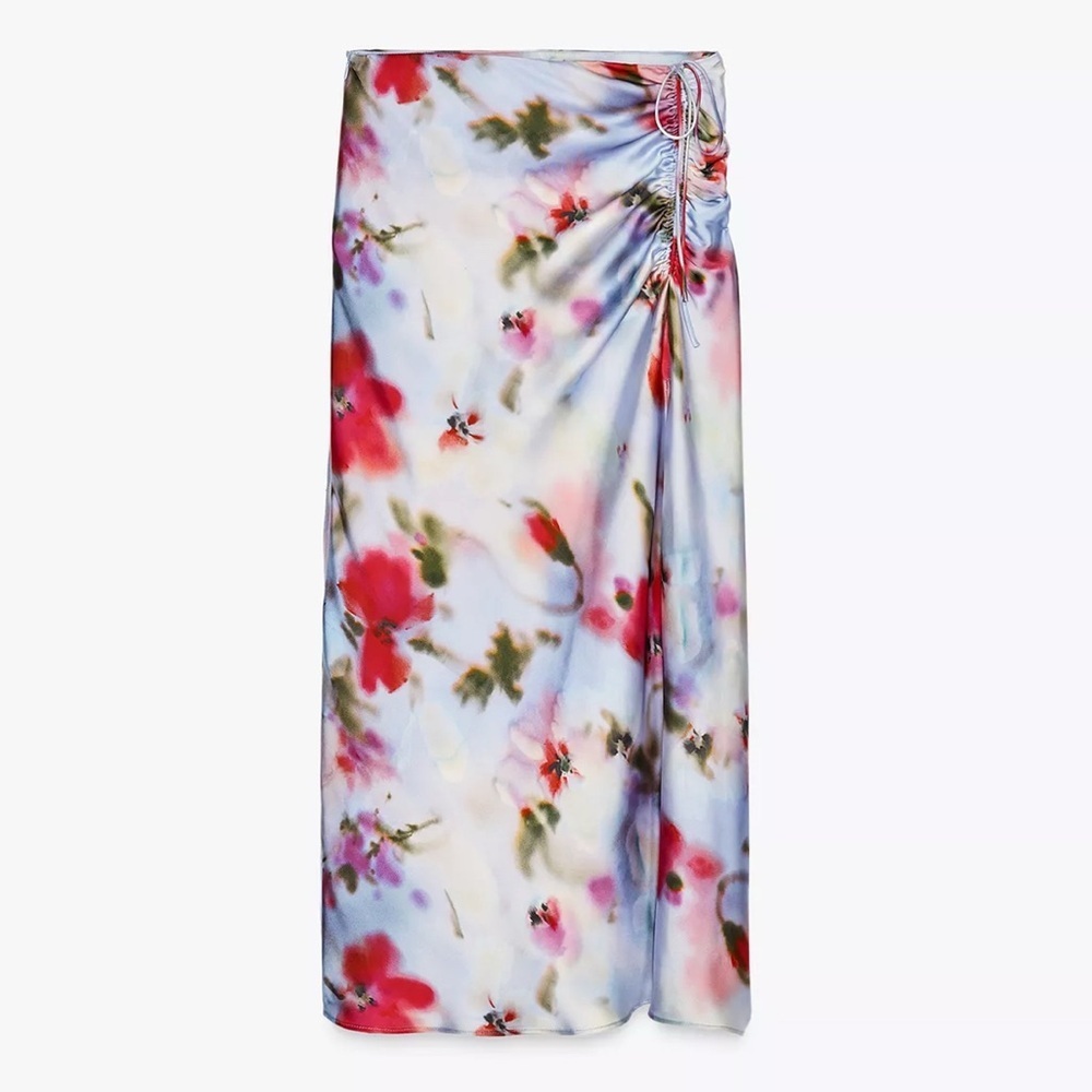 Zara Satin floral midi skirt